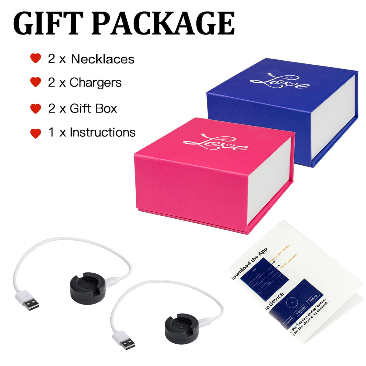 EAOYAO Long Distance Touch Necklaces,Vibration & Light up Remote Smart Matching Couples Necklace for Couples Long Distan
