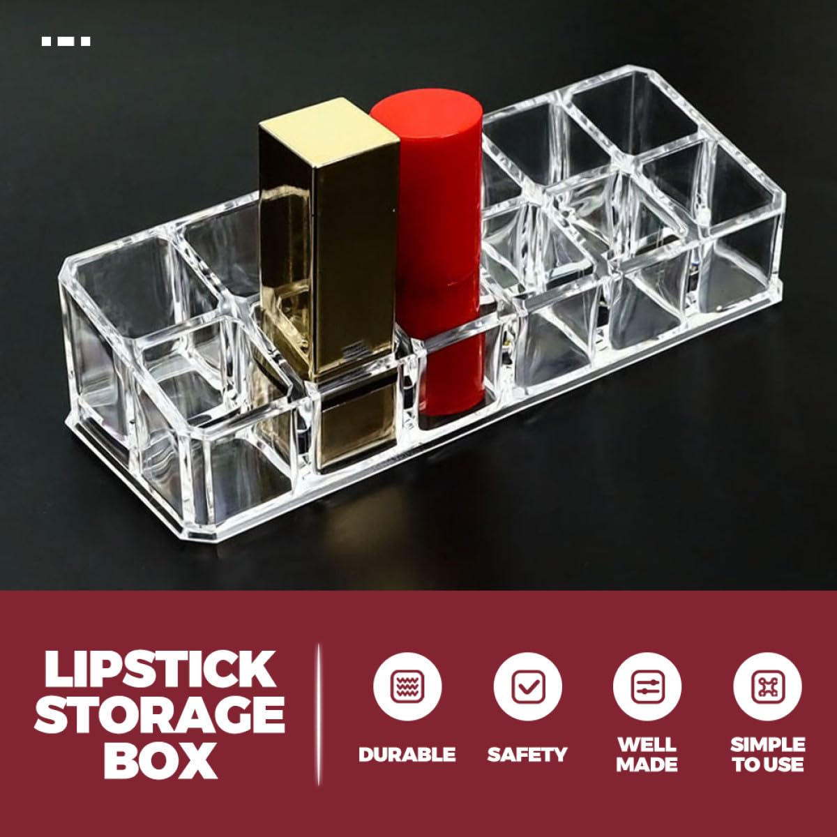 Sewroro 2-pack lipstick organizer and lipgloss holder with 12 slots, double-layer cosmetic storage caddy for vanity and makeup table
