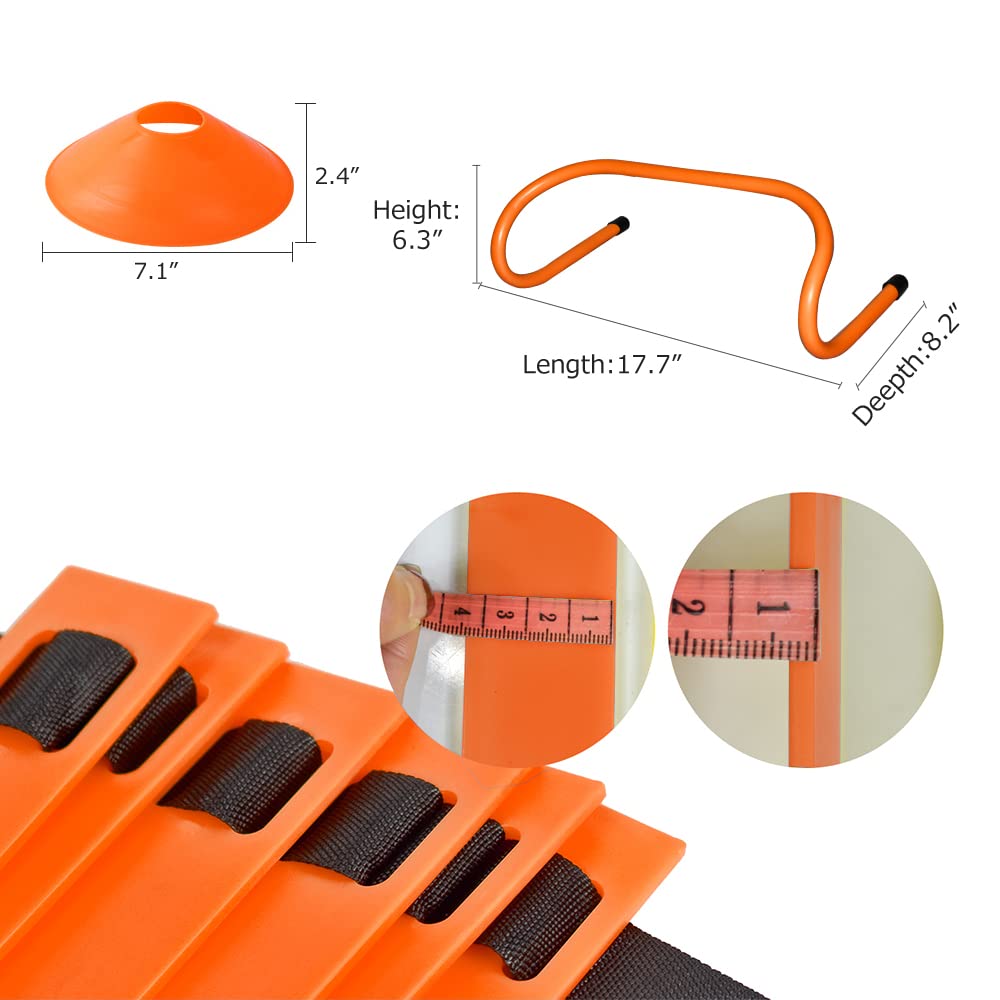TNZMART Agility Ladder and Disc Cones Training Set Adjustable Rungs Training Ladder with 10 Plastic Sport Cones for Trai