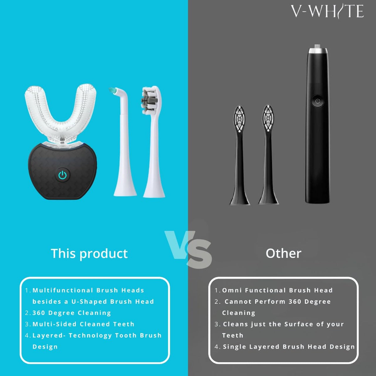 V WHITE Ultrasonic U Shaped Auto Brush for Adults - V-WHITE Official Imagery - 8