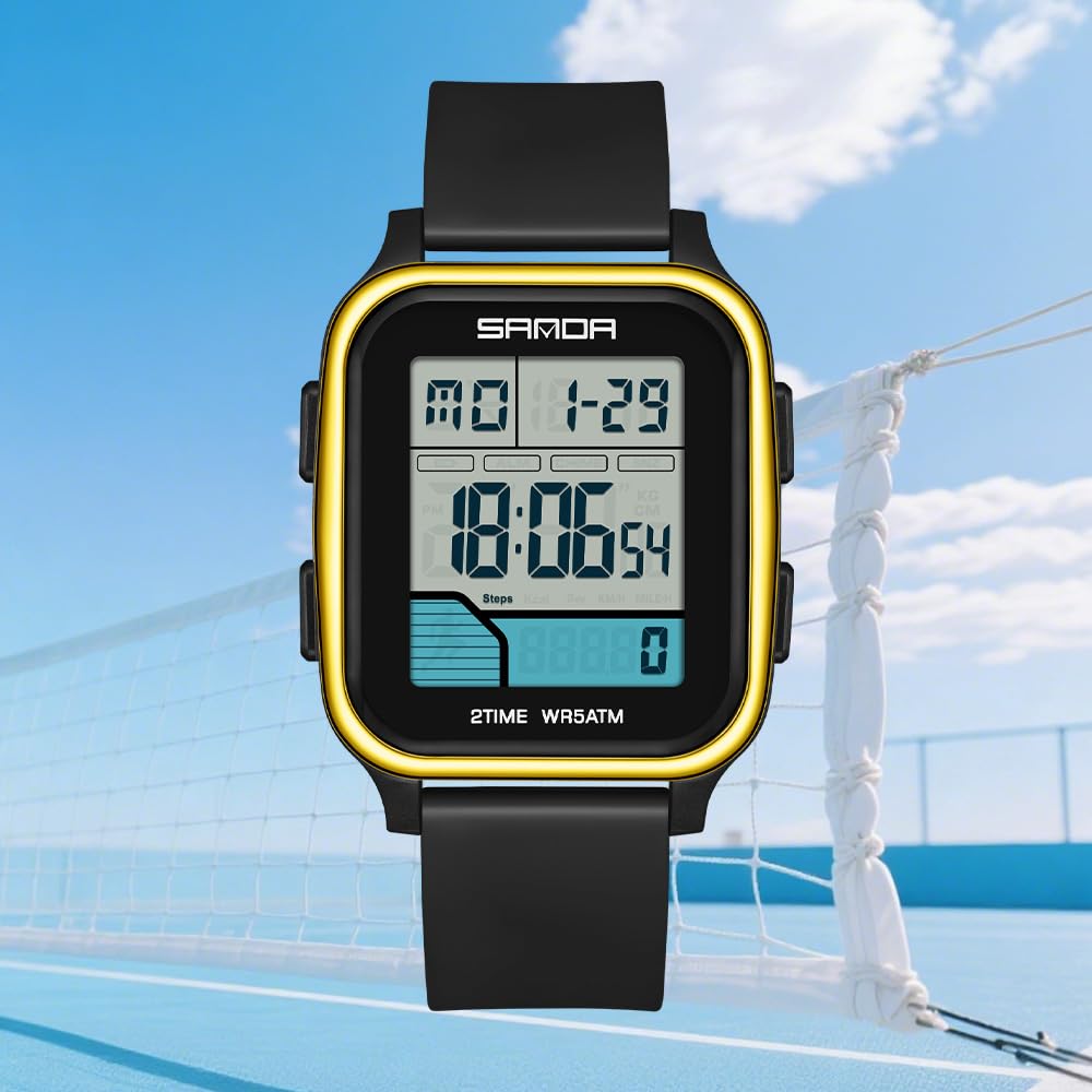 Lorciix Digital Sports Watch for Men Women, 5ATM Waterproof with Pedometer, Stopwatch, Alarm, LED Backlight for Running 