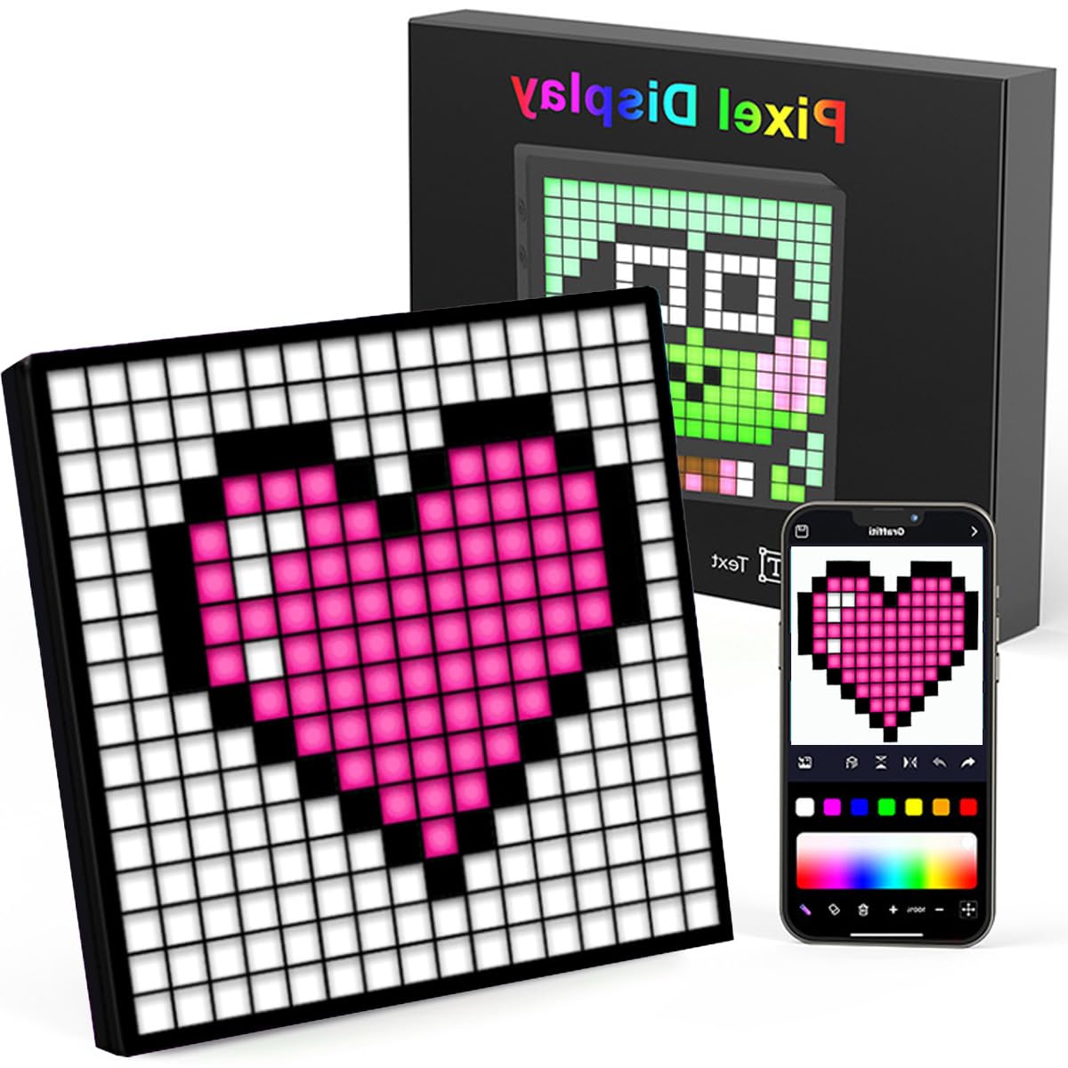 AVEKI LED Pixel Display, 16x16 Pixel Art DIY Display Screen Matrix Panel with Fun Text and Digital Clock, RGB Cool Smart