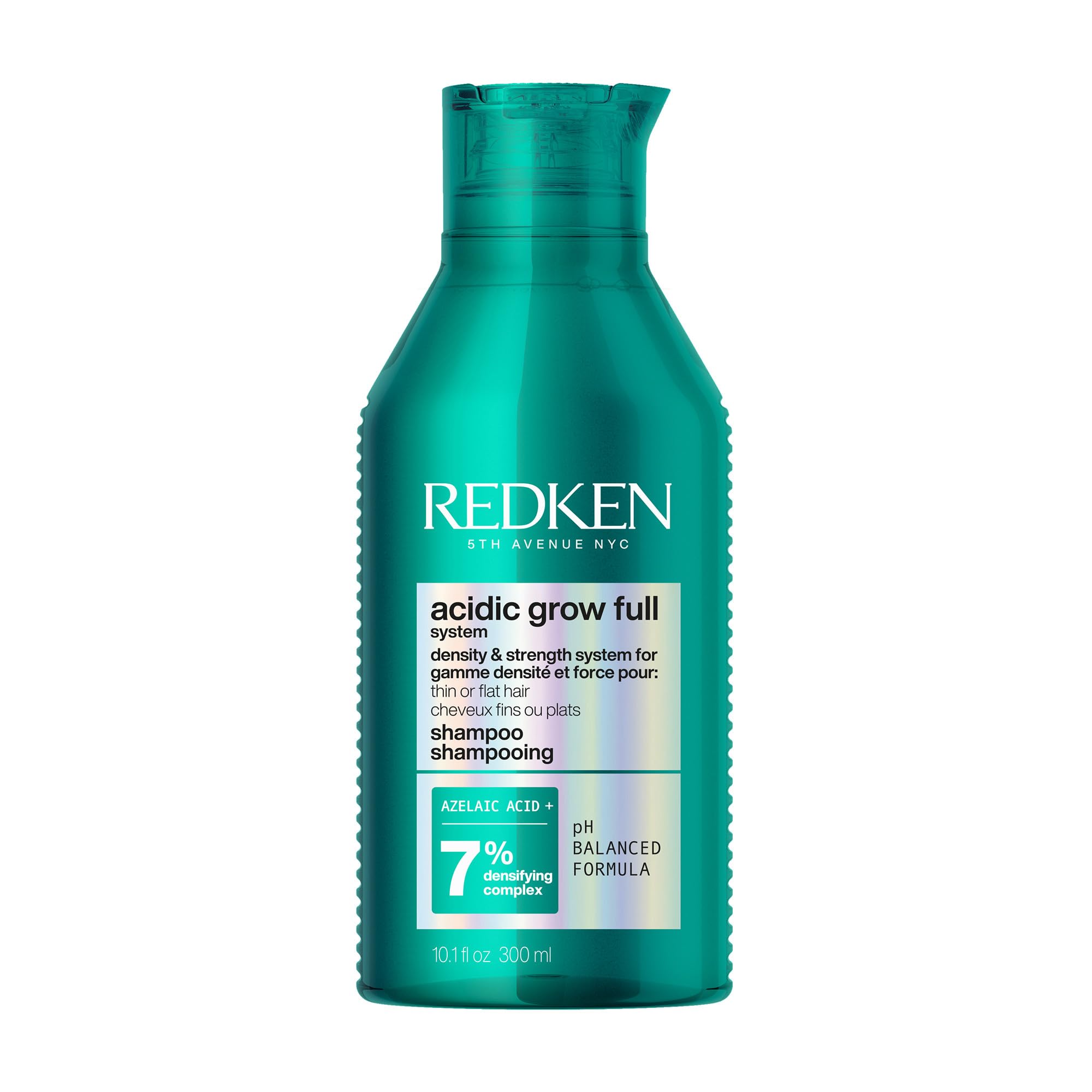 Redken Acidic Grow Full Densifying Shampoo bottle showing scalp moisturizing formula in a 10.1 fl oz size