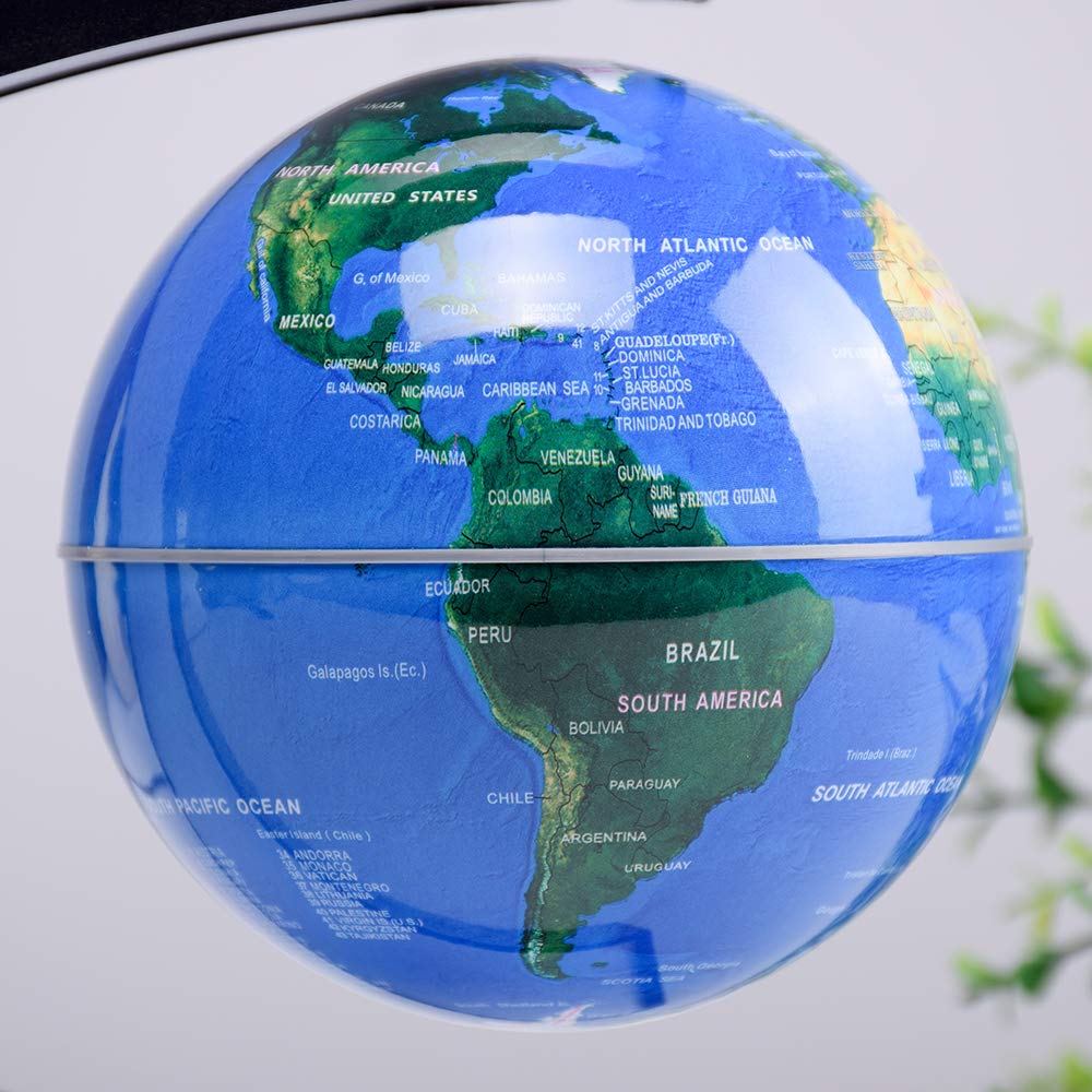 KAIMC Magnetic Levitation Floating Rotating World Globe with LED Frame Lights, C Shape Levitating Globe, Touch Switch Ni
