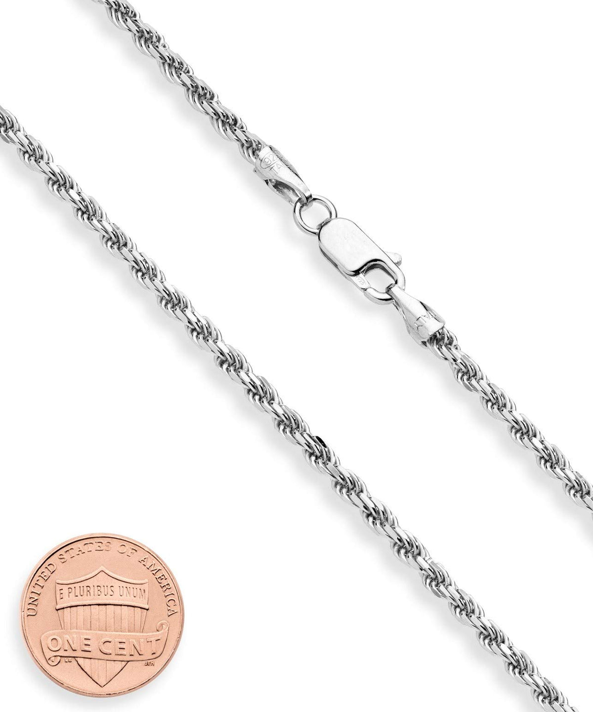 Miabella Italian 925 Sterling Silver 2mm 3mm Rope Chain Necklace Men Women – close-up detail in Silver