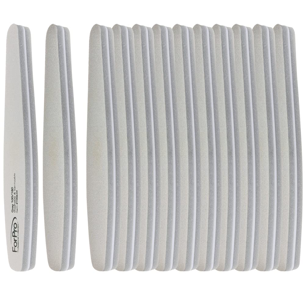 Set of 12 ForPro Professional Collection nail file boards with 100/180 grit for shaping and buffing nails.