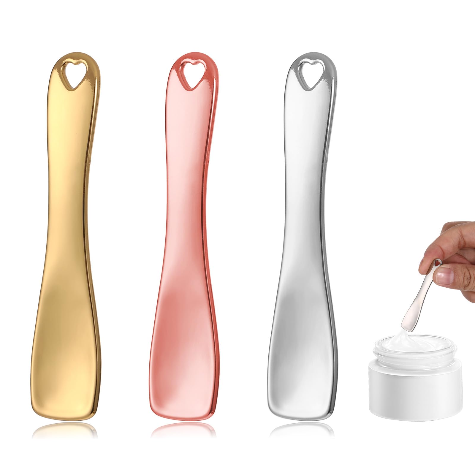 3 PCS Mini Metal Makeup Spatula, Reusable Skin Care Cosmetic - Product Imagery