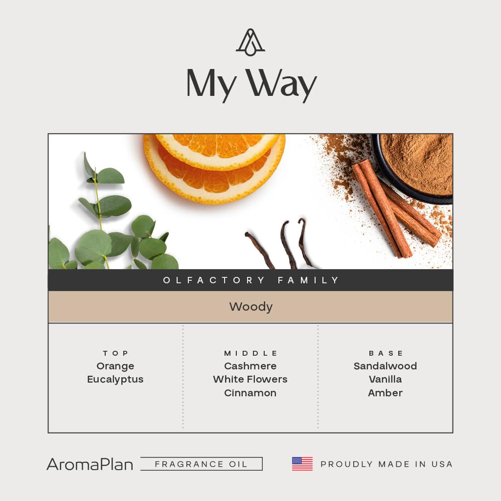 AromaPlan My Way diffuser oil 5 fl oz 2-pack, USA-made essential oils in glass bottles with natural labels and diffuser caps.