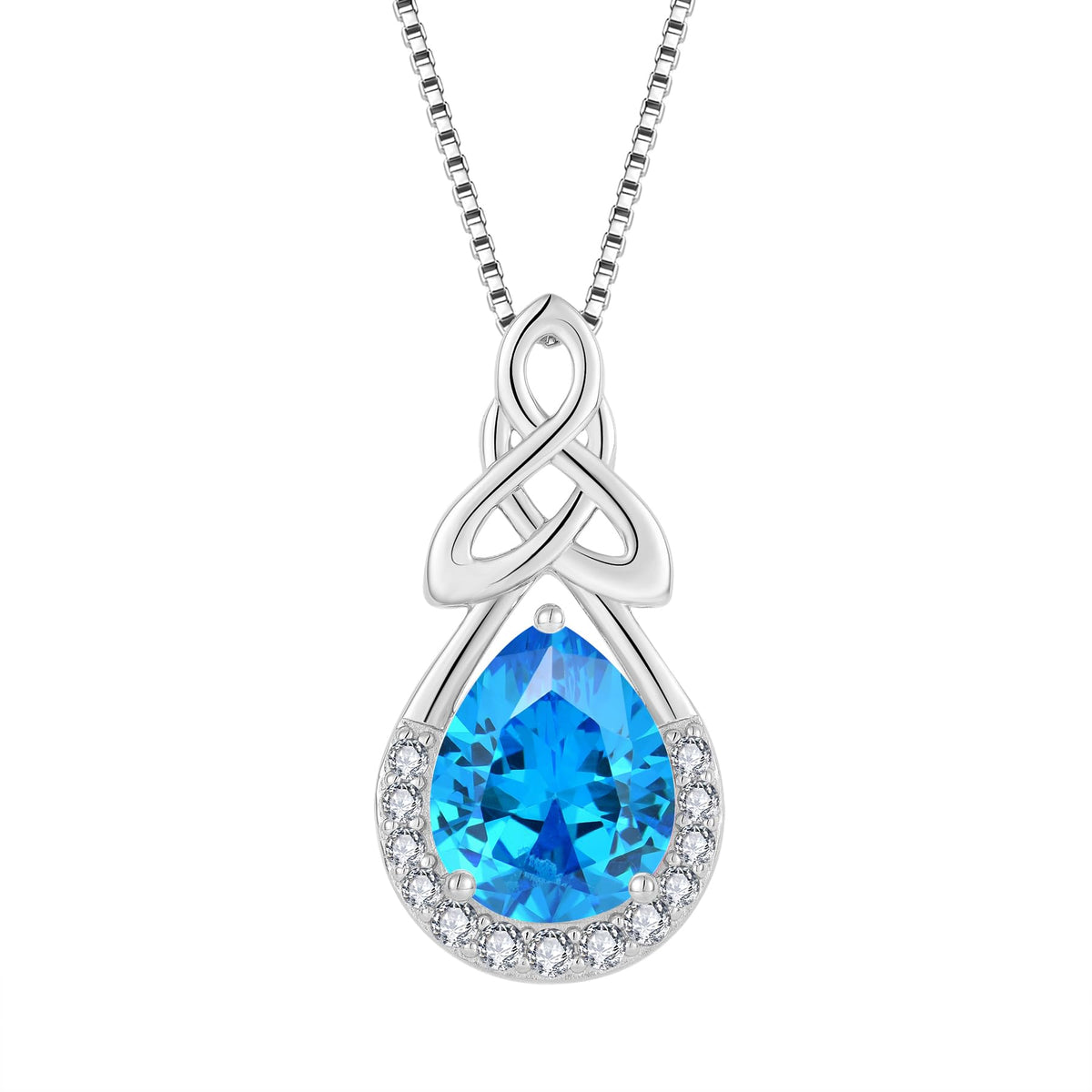 FJ Celtic Knot Pendant Necklace 925 Sterling Silver Birthstone Jewelry – 03‑Mar‑Aquamarine, Metal, 26*13mm/1.02*0.51inch