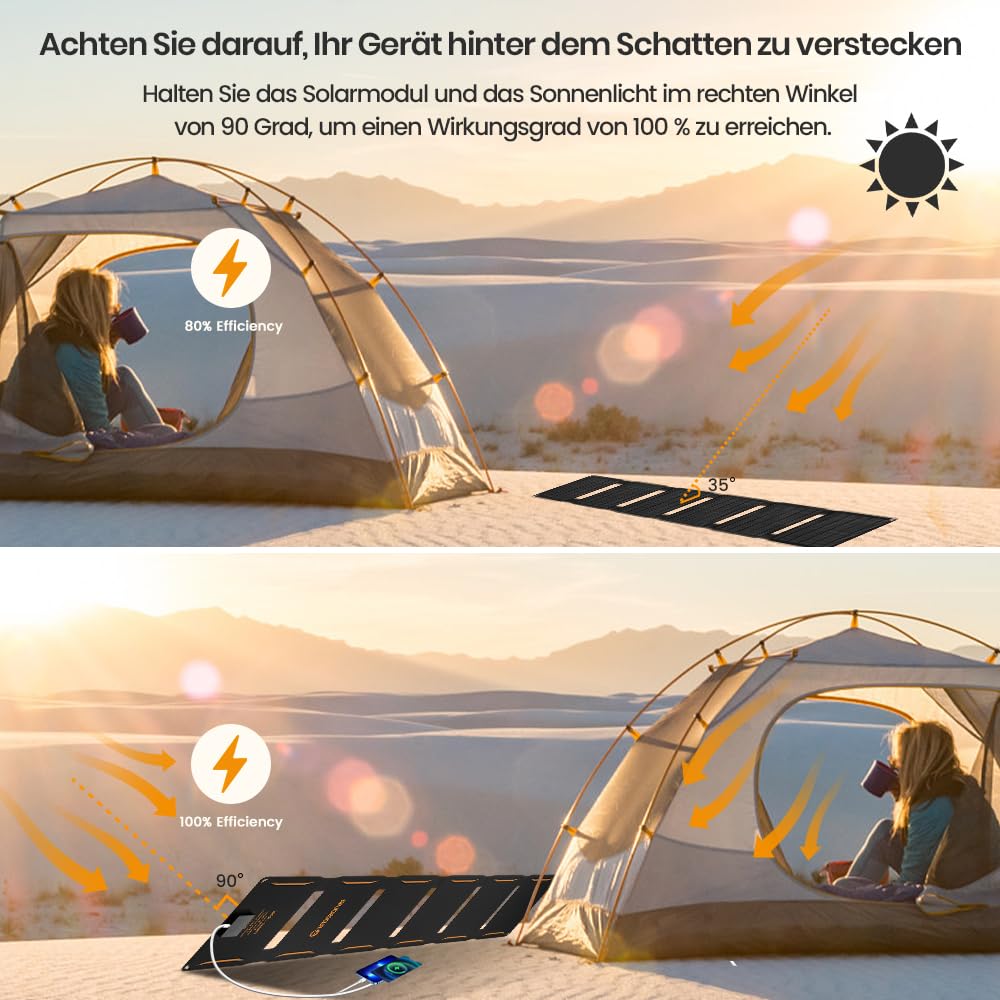 FlexSolar 40W Foldable Solar Panel Charger, USB-C USB-A & DC Outputs – full view