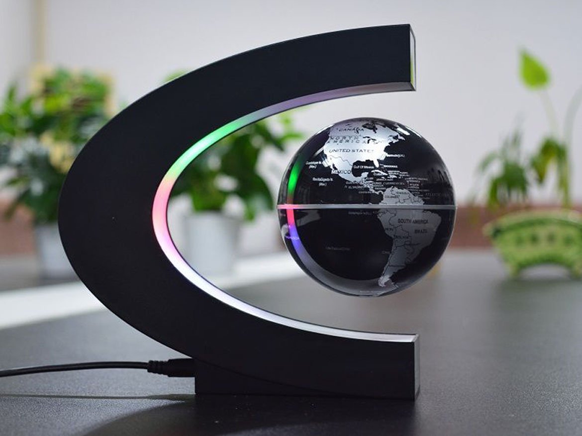 Senders Floating Globe with LED Lights C Shape Magnetic Levitation Floating Globe World Map for Desk Decoration (Black-S