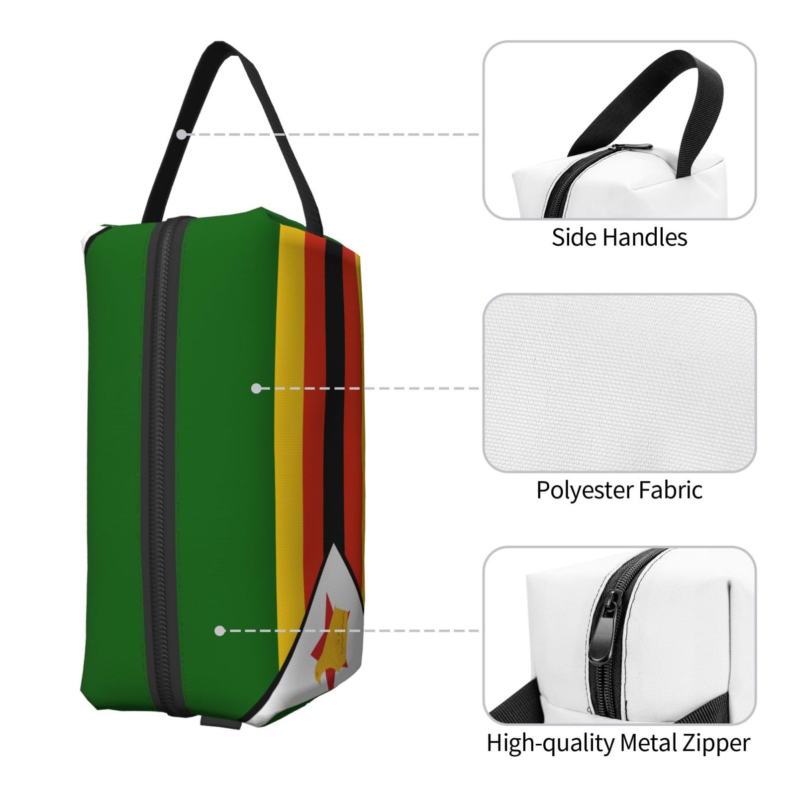 Large Zimbabwe flag travel toiletry bag by SXZVVBN, durable Oxford cloth cosmetic organizer with multiple compartments.