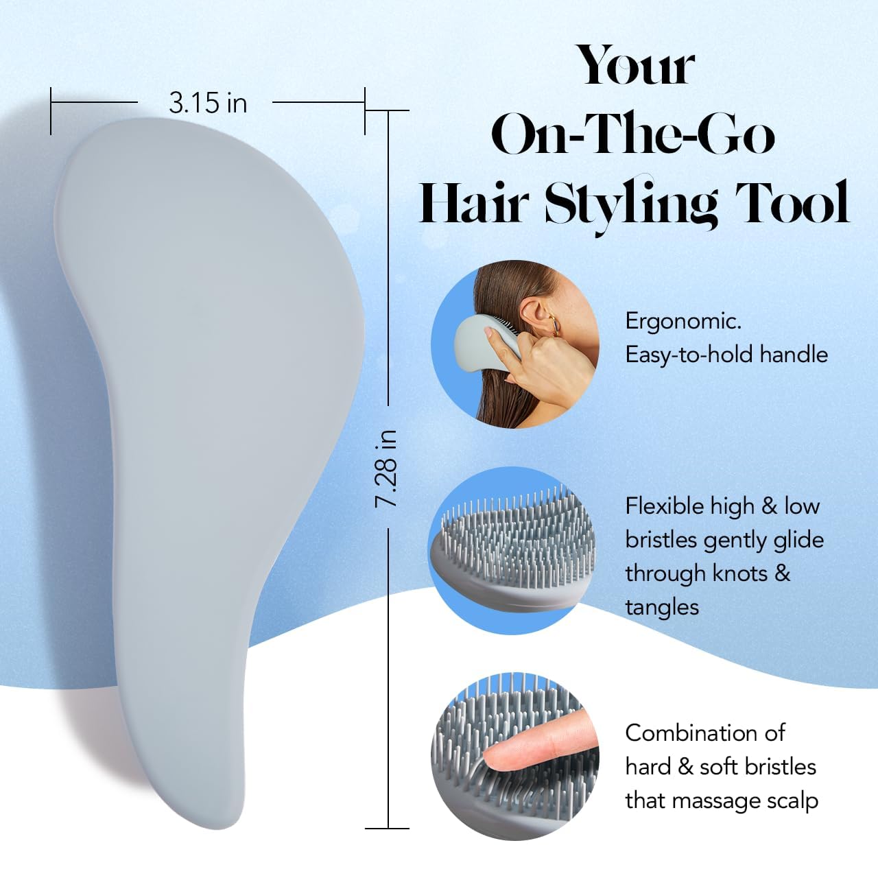 Kitsch detangle hair brush in haze blue with soft bristles, designed for gentle hair detangling and smoothing.