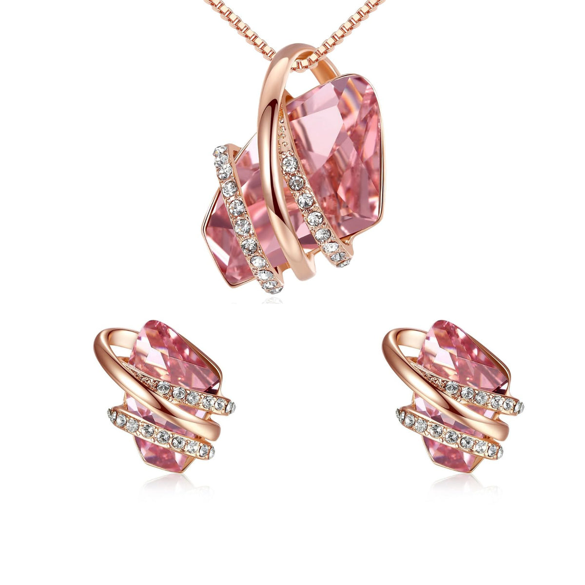 Leafael Wish Stone Necklace, Stud Earrings Jewelry Set for Women, October Birthstone Vintage Pink Crystal Jewelry, Silve