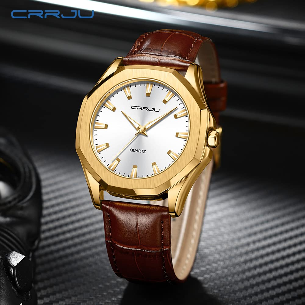 CRRJU Men's Fashion Luxury Classical Leather Watches for Men Business Simple Luminous Analog Quartz Wristwatches – packa