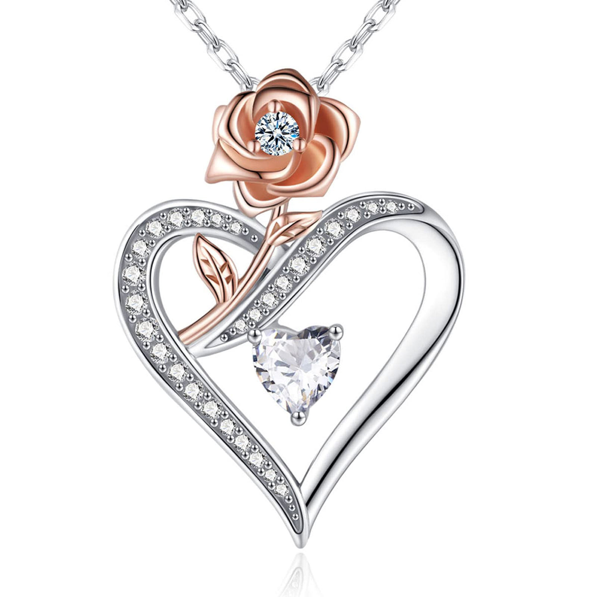 Desimtion Christmas Gift for Women, Eternal Rose Love Heart Necklaces for Women – white