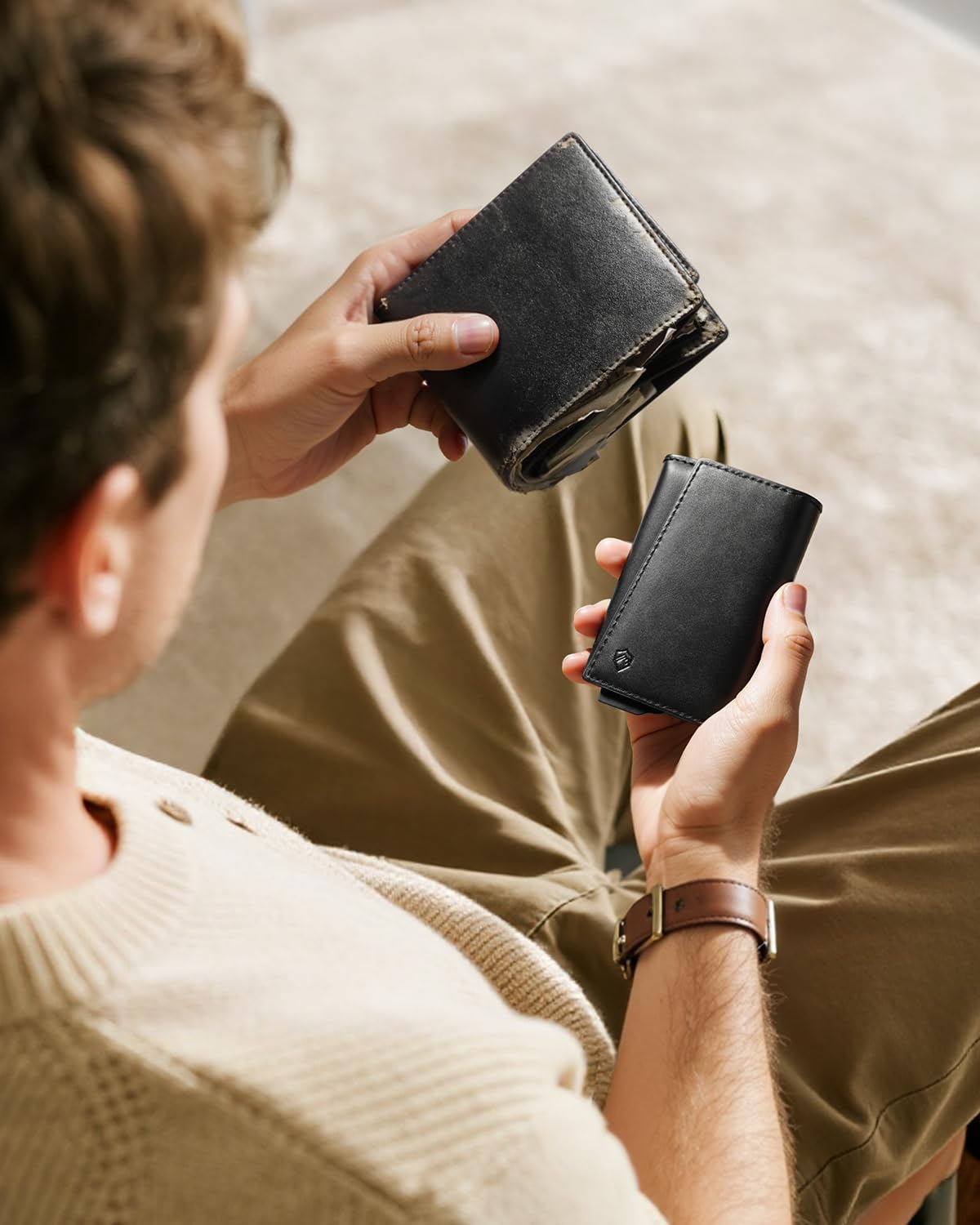 YESIIW Premium Genuine Leather Wallet for Men - Pop up Slim wallet