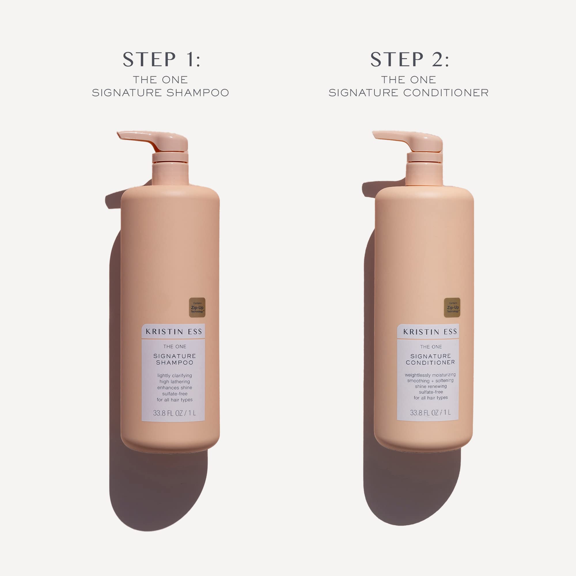 Kristin Ess Signature shampoo and conditioner set, 33.8 oz bottles, for clean, healthy hair.