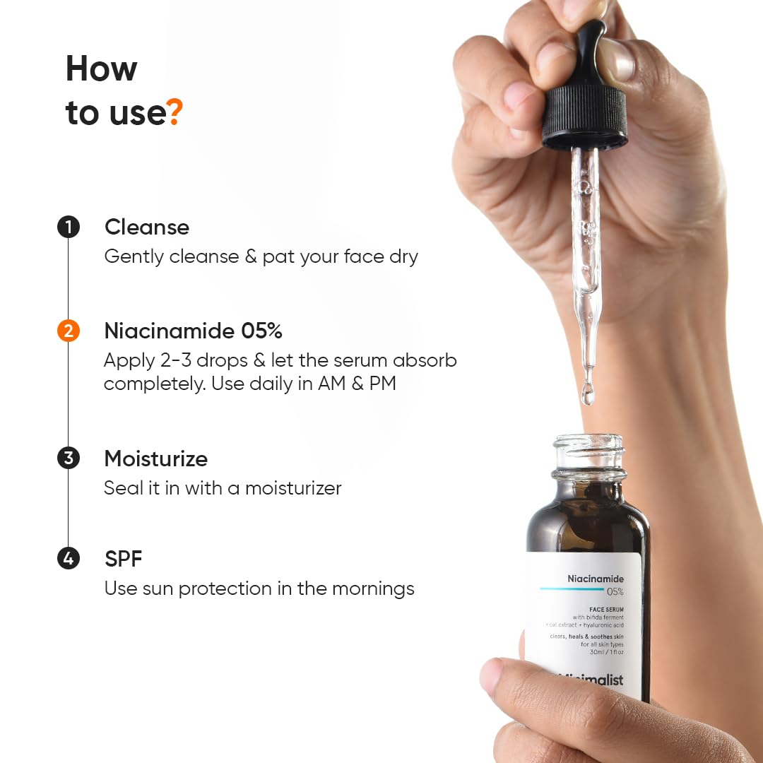 Minimalist 5% Niacinamide Face Serum with Hyaluronic Acid for Clear Skin | Reduces Blemishes/Acne Marks, Pore minimizer, Repairs & Soothes skin | For Women & Men | 1 Fl Oz / 30 ml