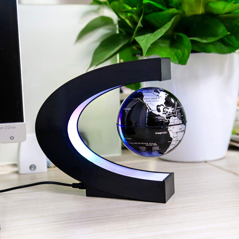 MOKOQI Magnetic Levitating Globe with LED Light | Cool Tech Gift for Men Father – close-up detail in Black