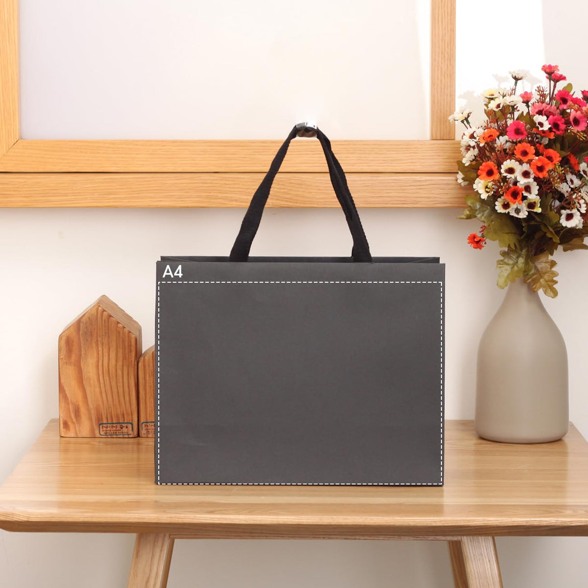 PAPERIST 12pcs, 11.8x4.7x9" (2) Medium Size, Black Paper Bags with Black Cotton Handles, Thick Sturdy Durable Gift b