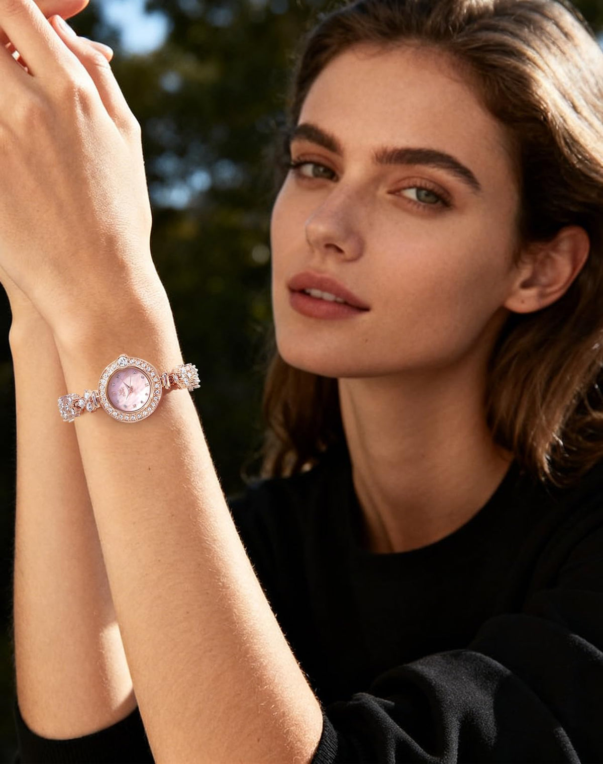 OPK Womens Rose Gold/Silver/Pink Bracelet Waterproof Luxury Diamond Watch – full view