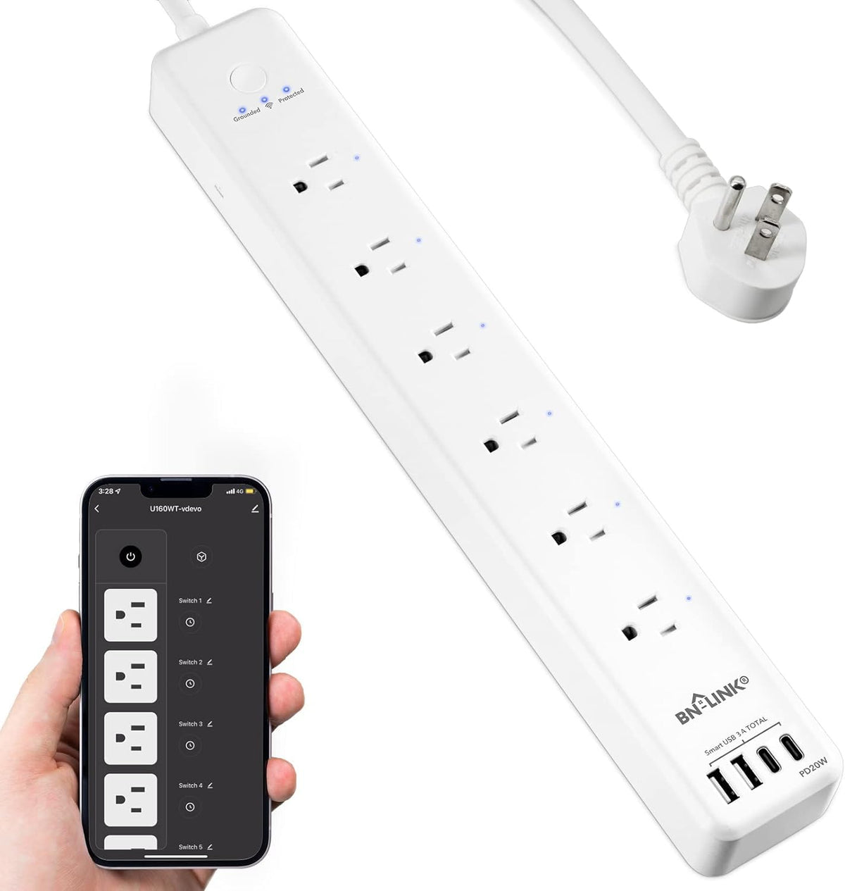 BN-LINK BN LINK Smart Plug Power Strip，Surge Protector with 6 Individually Controlled Smart Outlets, 4 USBs (incl. 20W U