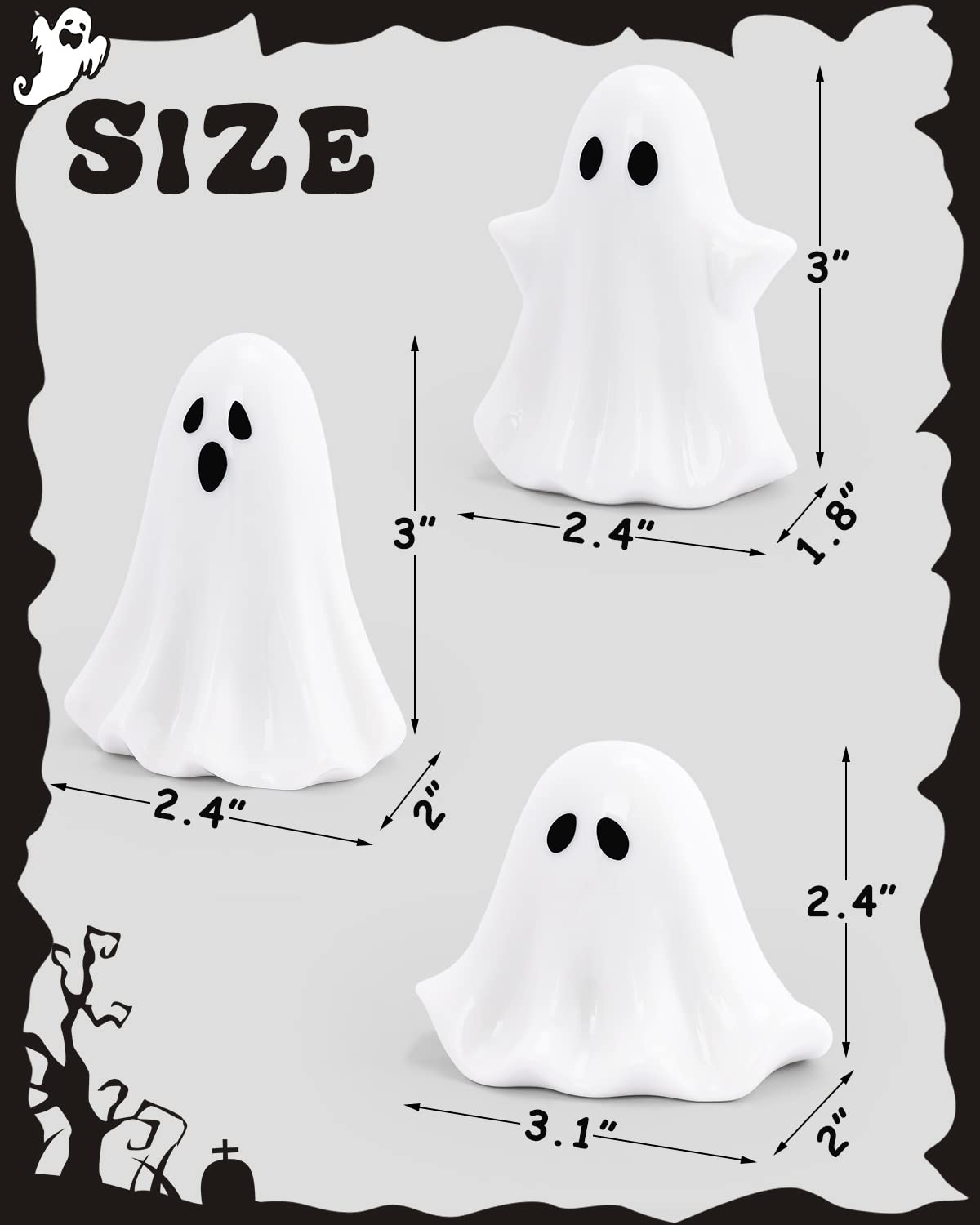 Tuitessine Ceramic Ghosts Small Scary Ghost Figurine Halloween Ghost Statue – close-up detail