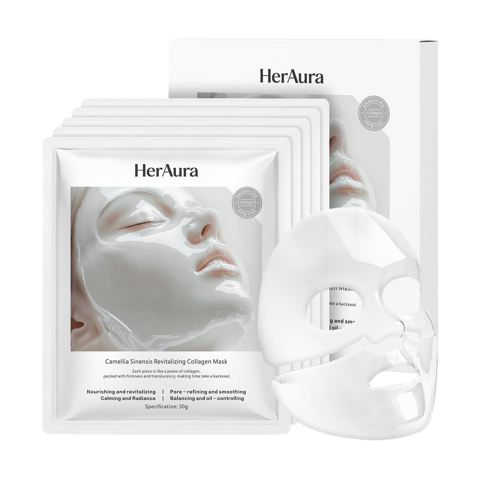 Collagen Face Mask Skin Care 5-Pack Camellia Sinensis and - Product Imagery