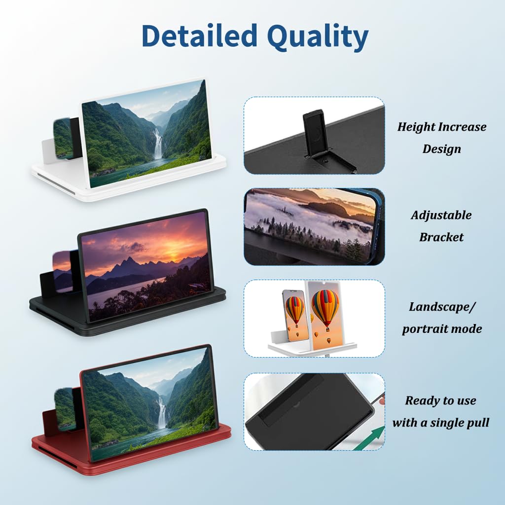 AIPULL Screen Magnifier for Cell Phone with Adjustable Stand, Foldable Phone Screen Magnifier for Movies & Videos, Hands