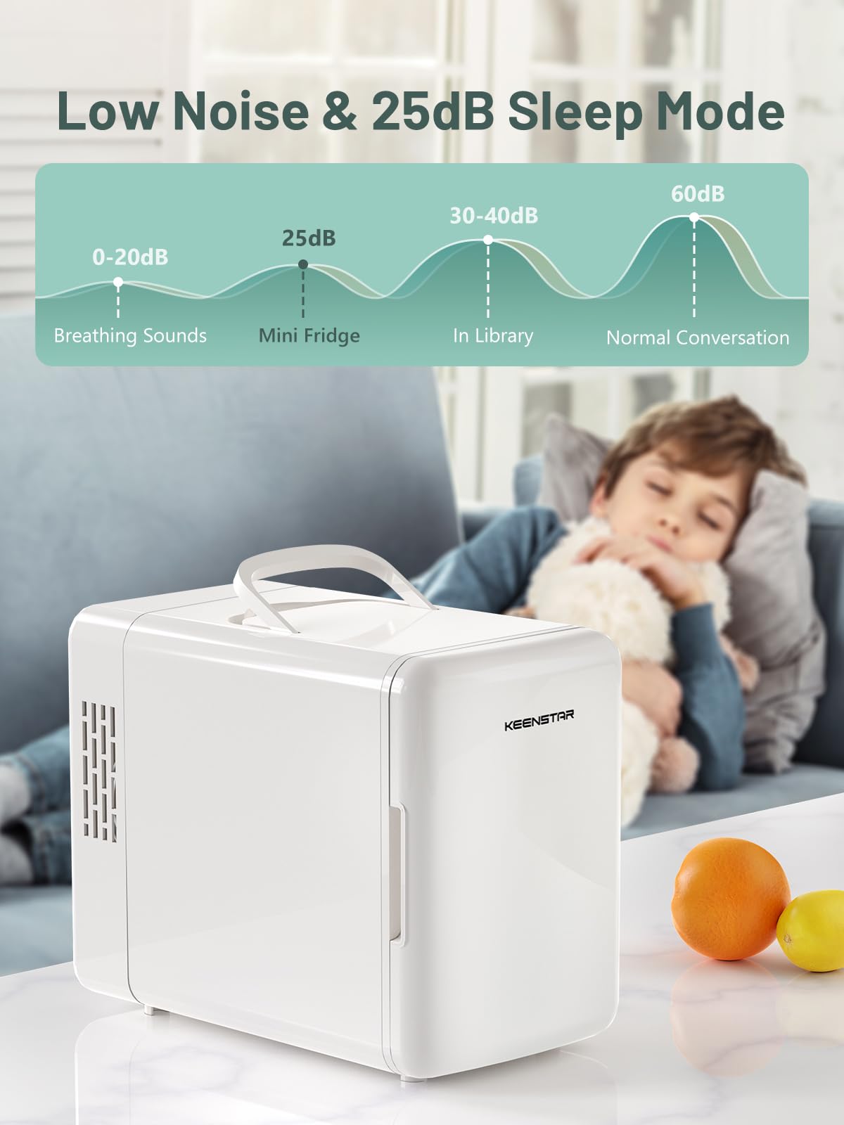 KEENSTAR Mini Fridge, 6 Liter/8 Can Small Fridge, 110V AC/ 12V DC Cooler and Warmer for Bedroom, Cosmetics, Office, Dorm