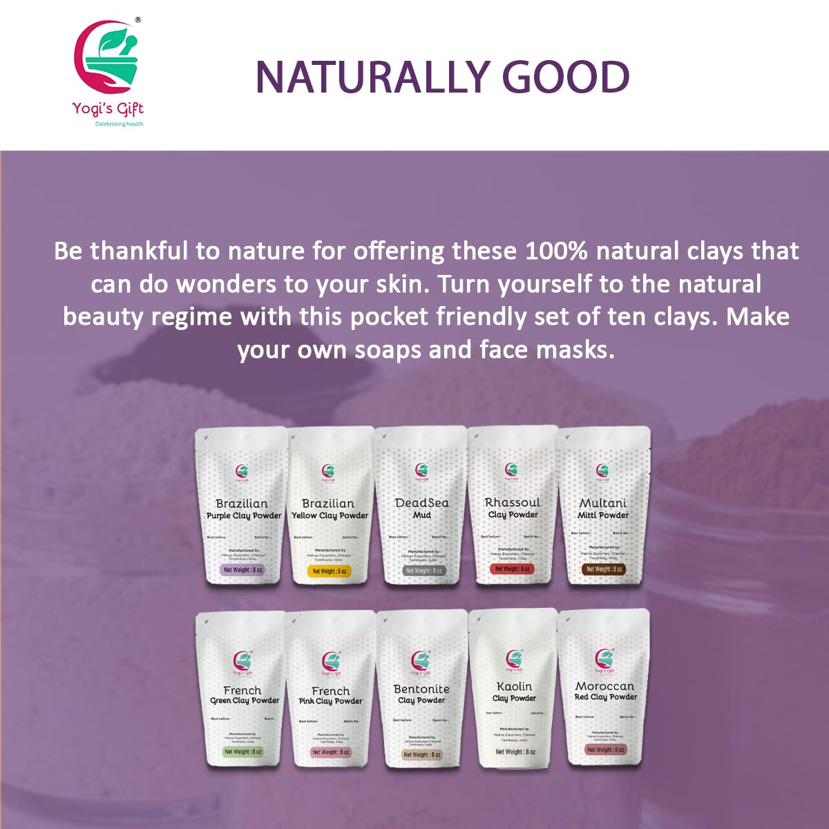 YOGI&rsquo;S GIFT &ndash; Celebrating health Pack of 10 Clays for Mask Making & Soap Making | Face Mask Ingredient | Bes