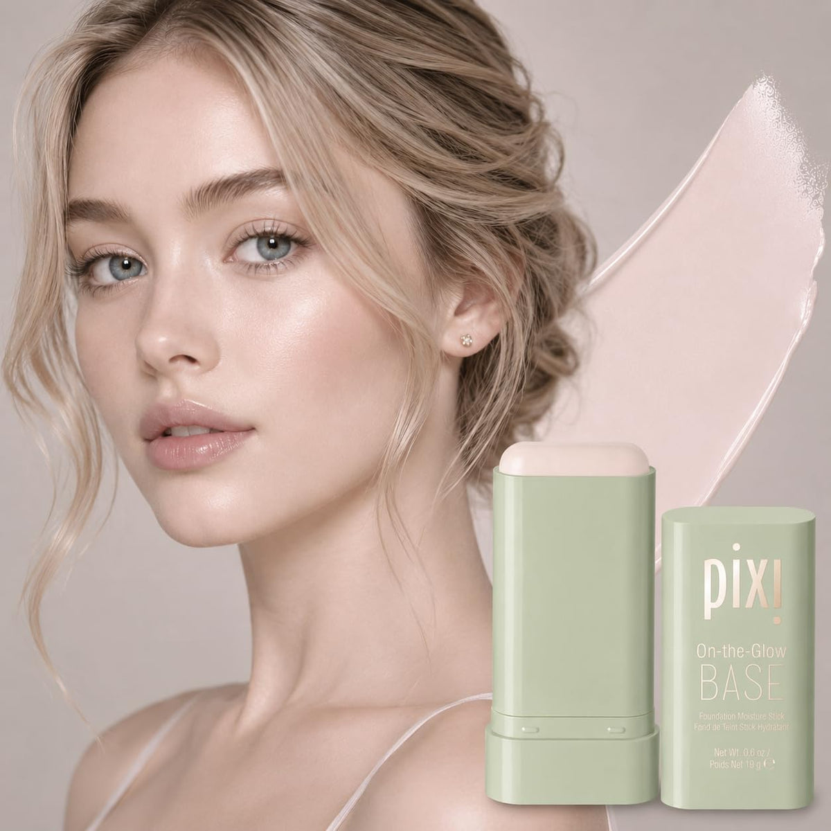 Pixi Beauty Foundation Stick | On-the-Glow Base Tinted Moisturizer in Porcelain for Fair Skin | Sheer Buildable Coverage