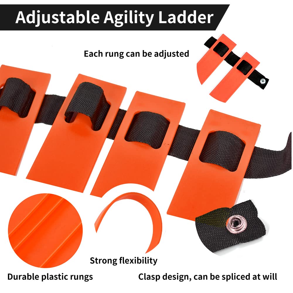 TNZMART Agility Ladder and Disc Cones Training Set Adjustable Rungs Training Ladder with 10 Plastic Sport Cones for Trai