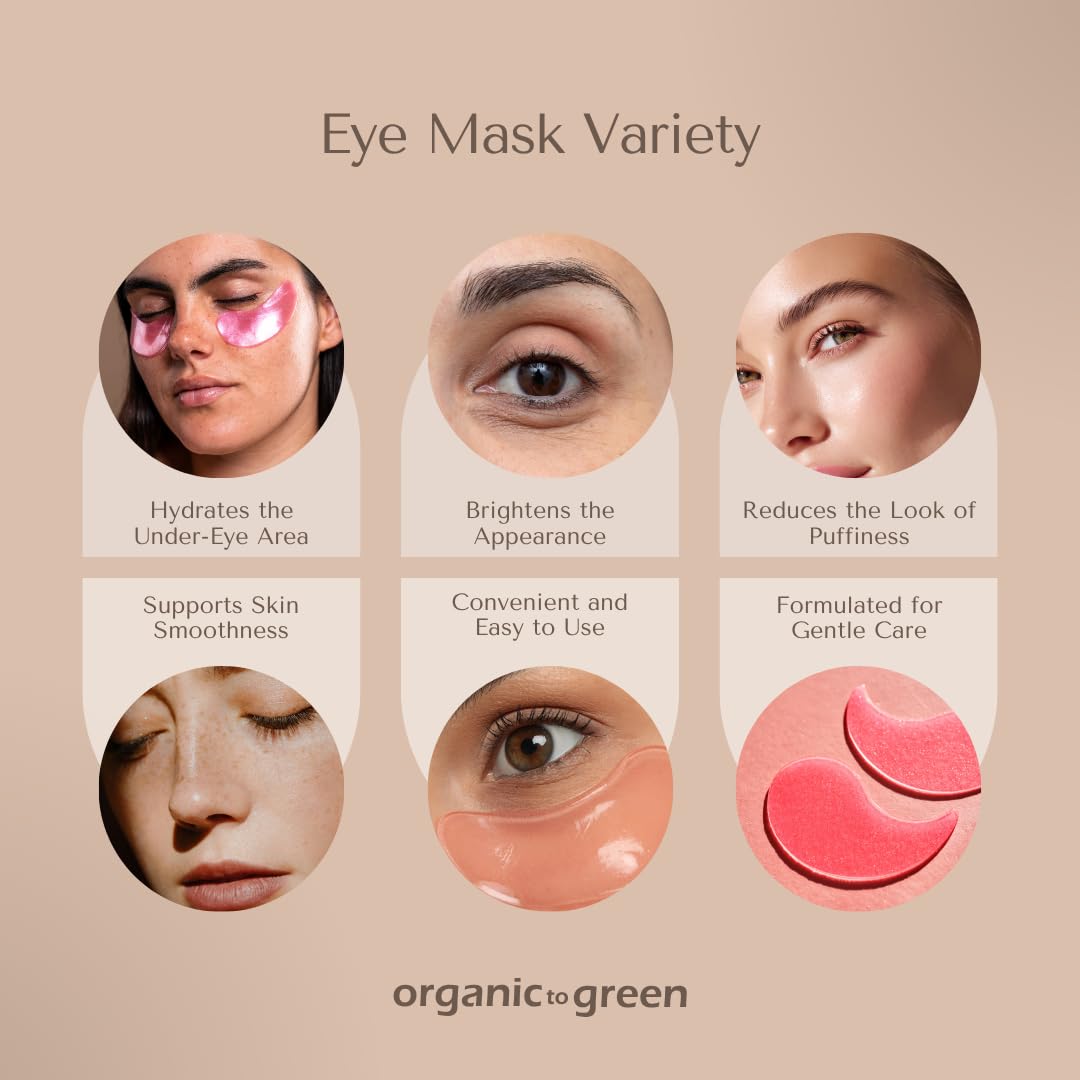Organic To Green Eye Mask Variety Pack - Multi-Colored Under Eye Gels for Dark Circles and Puffiness - Hyaluronic Acid &