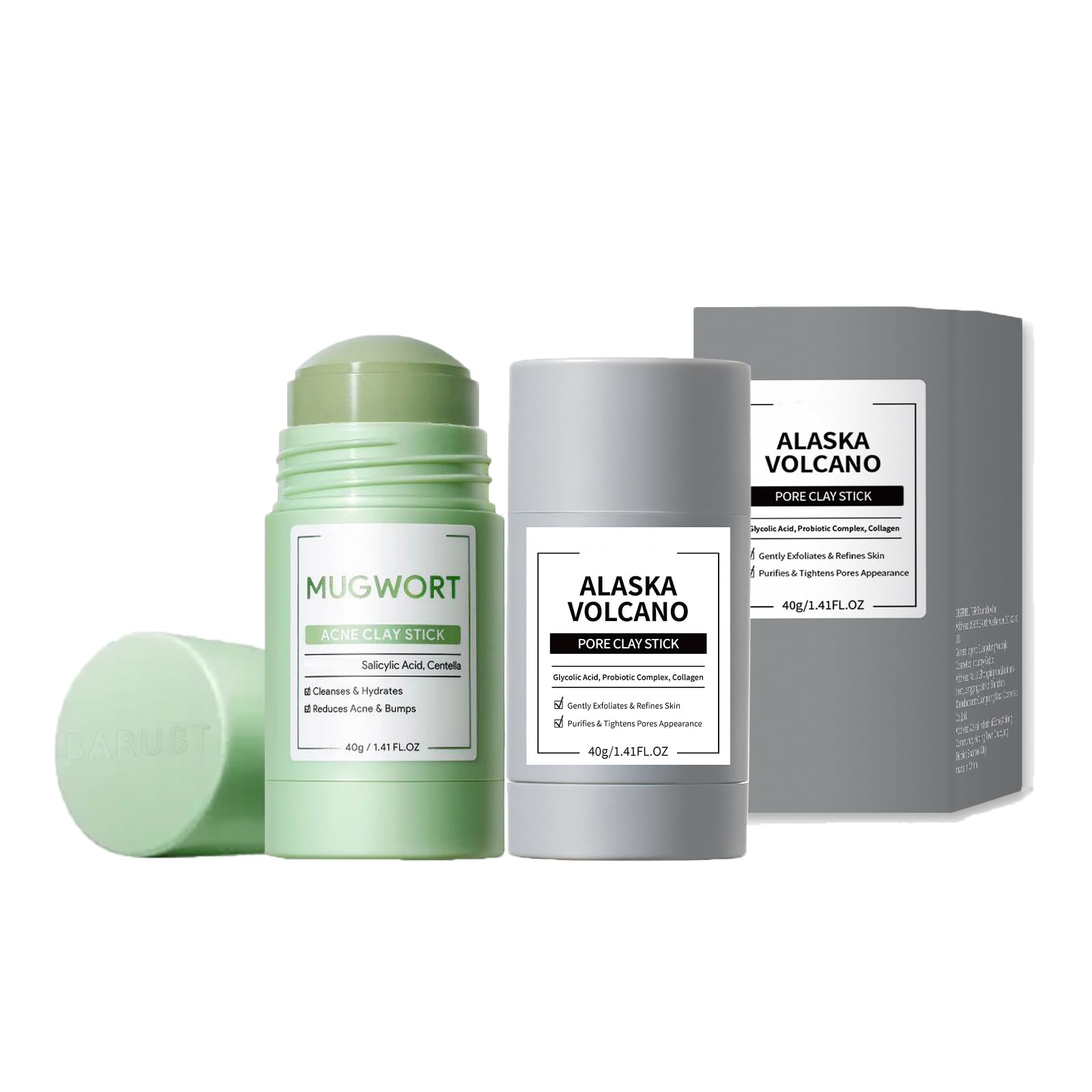 2 Pcs Face Mask Stick for Face，Volcanic and Wormwood Mud Mask - Product Imagery