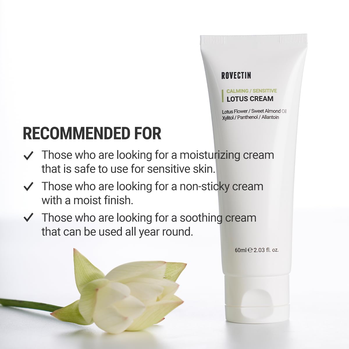 ROVECTIN Calming Lotus Cream, Soothing Sensitive Skin Cream, 2.03oz, 2 Pack – packaging and label