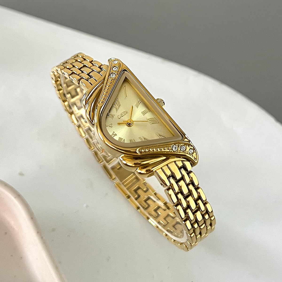 Gosasa Unique Triangle Watch for Women, Dainty Bracelet Quartz Dress Watch – packaging and label