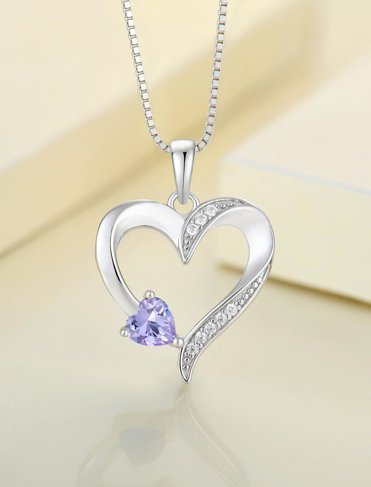 YL Heart Necklace 925 Sterling Silver Love Heart Pendant Birthstone Jewelry for Women – full view