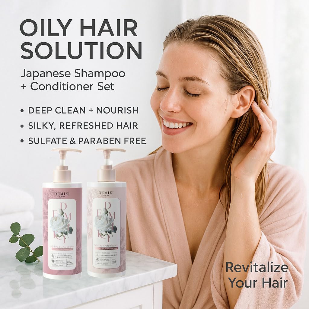 DEMIKI Japanese Shampoo and Conditioner Set for Women,Sulfate Free Shampoo for Oily Hair,Paraben Free, Sulfate Free, Ros