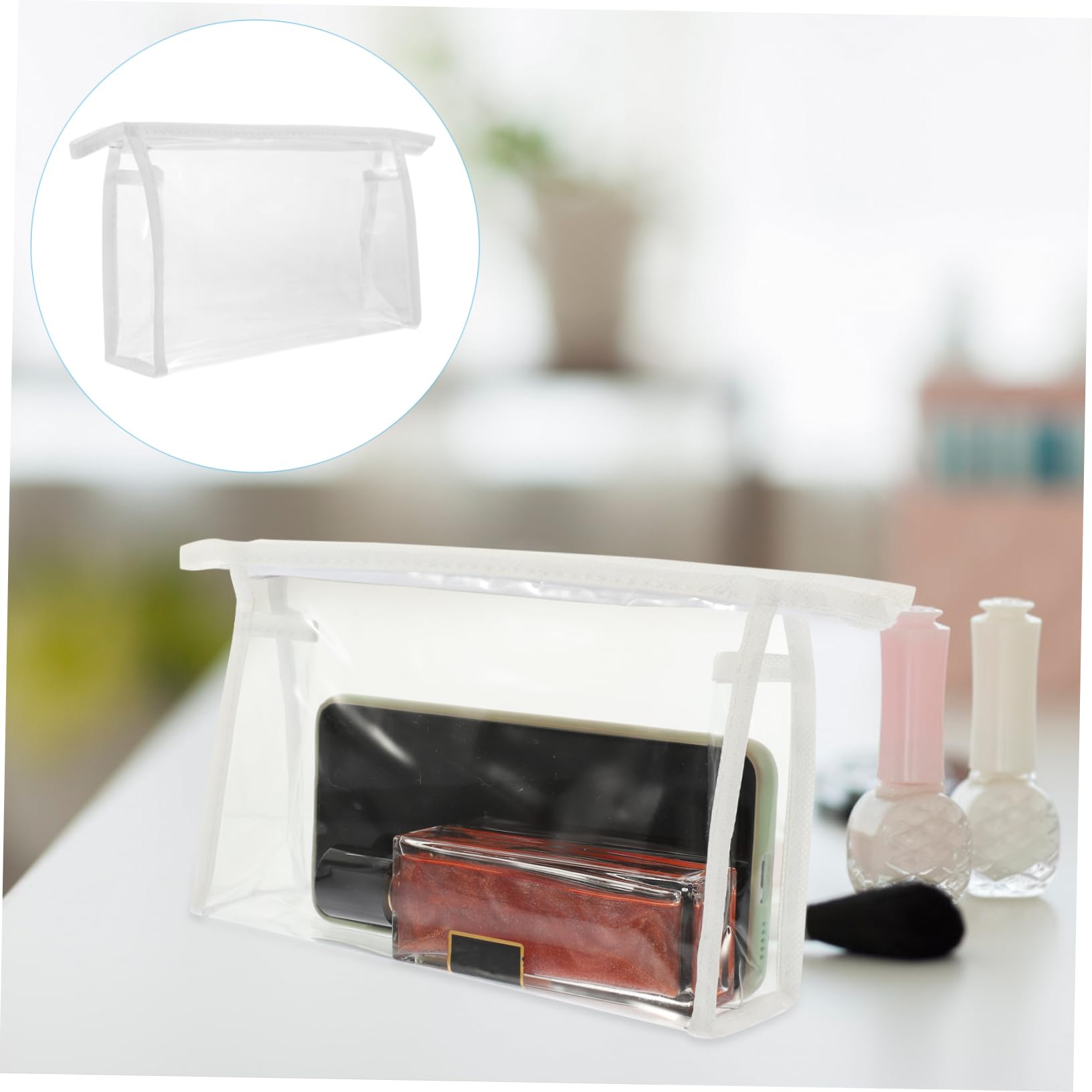 EXQUIMEUBLE 4-piece travel skincare and cosmetic case set with zippered pouches for organizing toiletries and makeup.