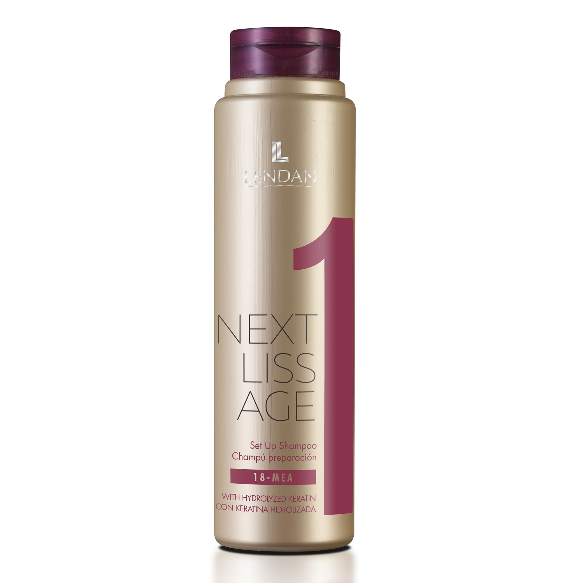 Lendan Next Liss Age sulfate and paraben-free shampoo with hydrolyzed keratin, part of Step 1 maintenance pack for pre-straightening.