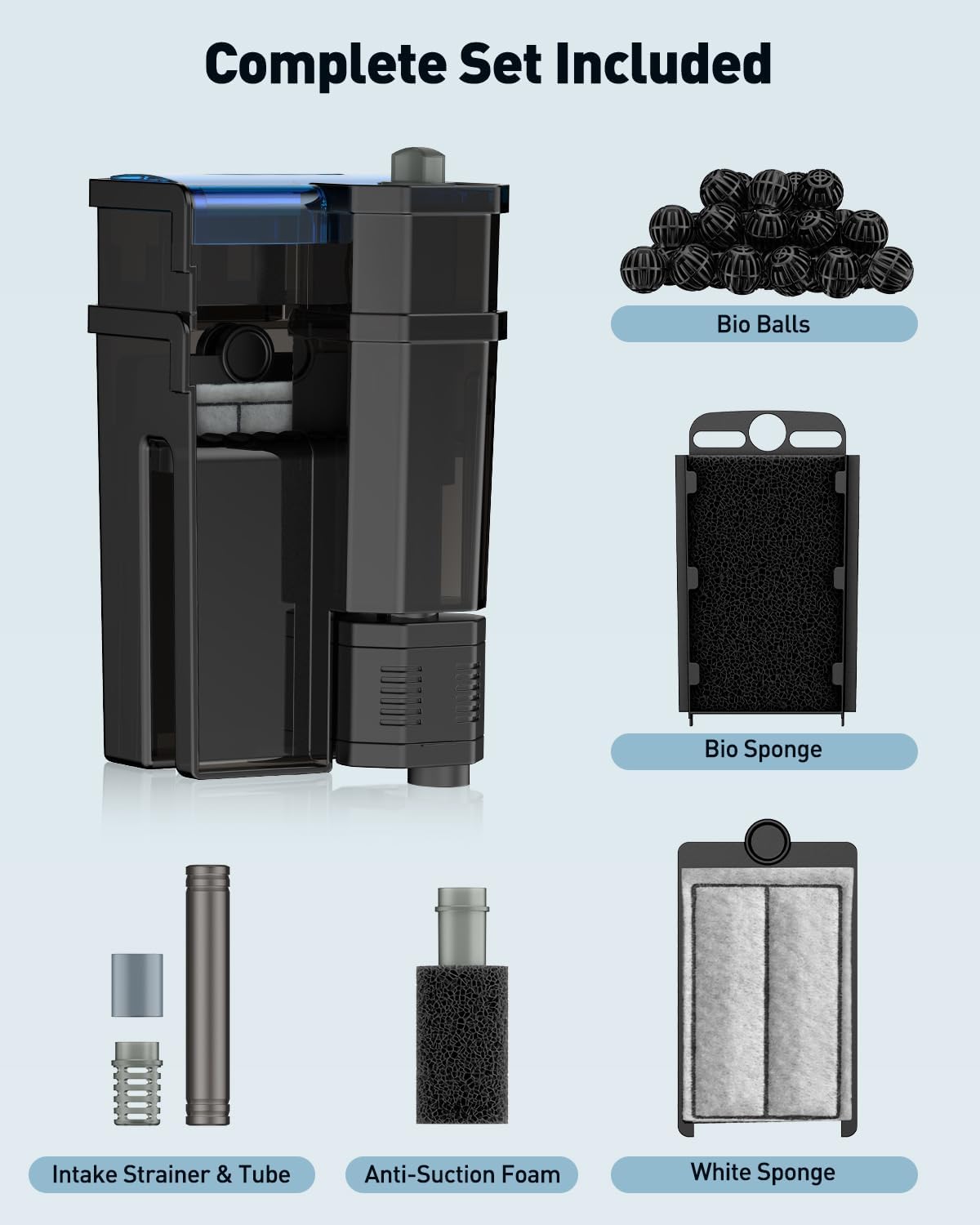 Pawfly 3 W Aquarium Filter, 15 Gallon Fish Tank Filter, 60 GPH Hang on Back Aquarium Filter with Adjustable Water Flow, 