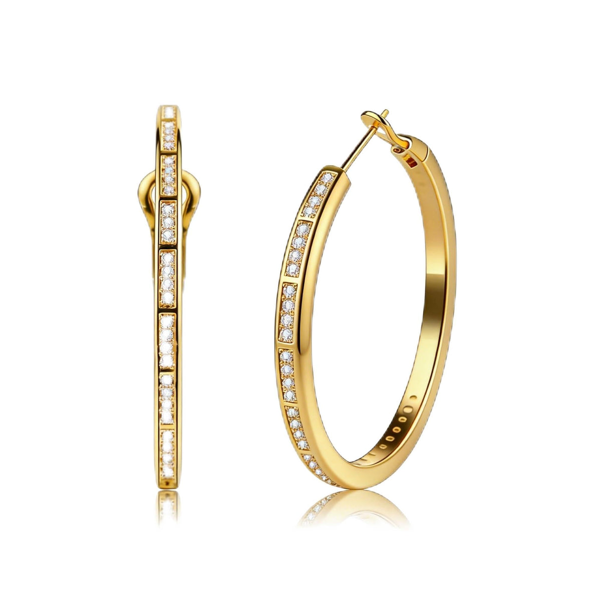HIKARITO Gold Hoop Earrings for Women,14K Gold Moissanite Huggie Hoops Earrings,Hypoallergenic Secure Click-Top Lightwei