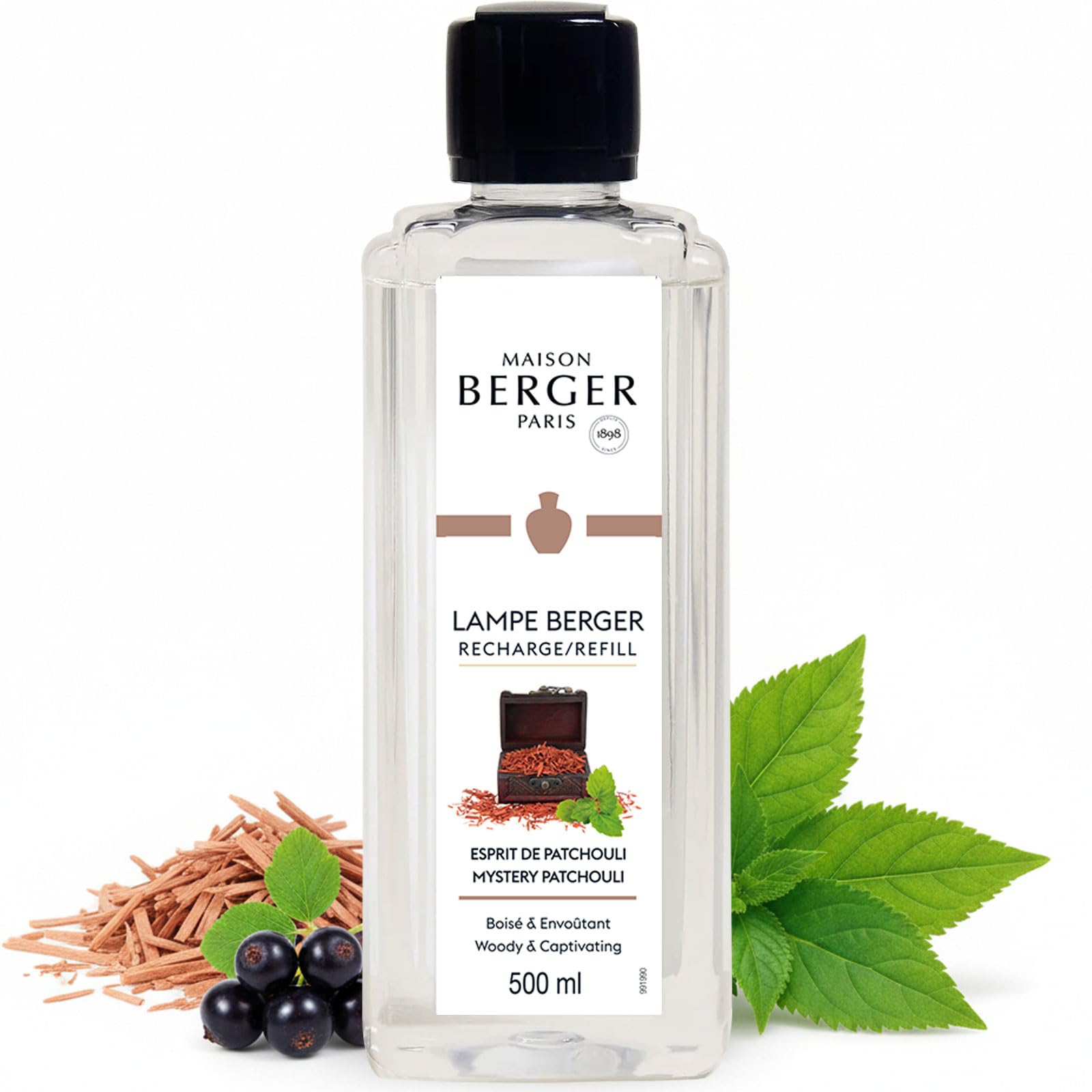 Maison Berger 500ml Mystery Patchouli aroma diffuser refill with floral and woody fragrance, suitable for lamp diffuser.