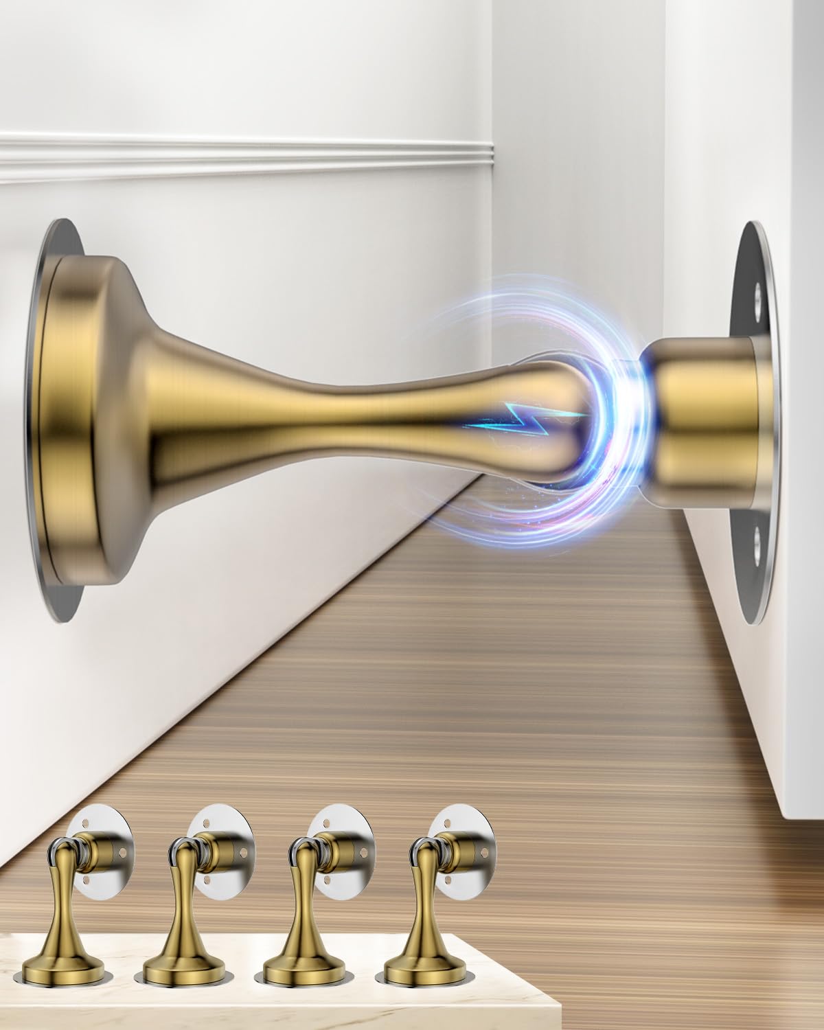 HELEMAN Door Stoppers for Bottom of Door Magnetic Door Catch 4 Pack Gold Wall Mount – Gold Black White Gold Bronze Black