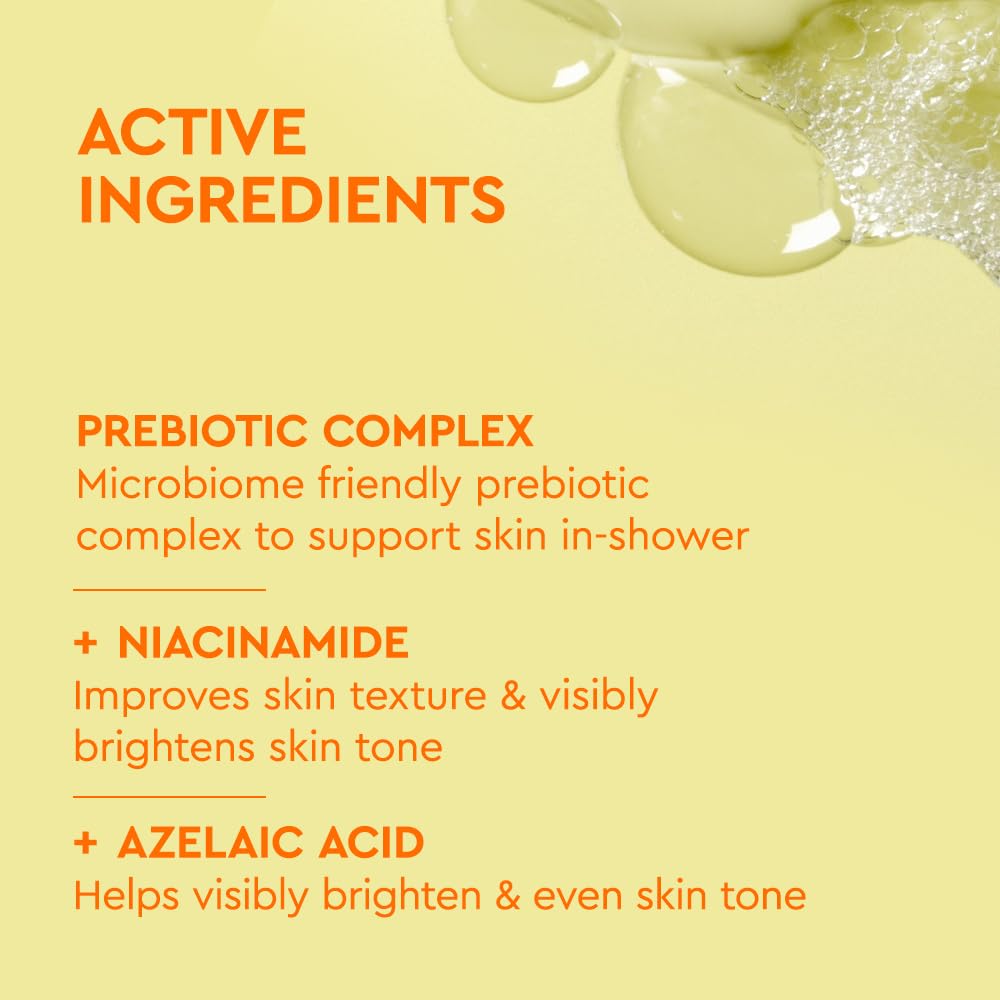 BYOMA Brightening Body Wash in a clear bottle, showing the product label with a light-colored liquid and fresh, clean design.