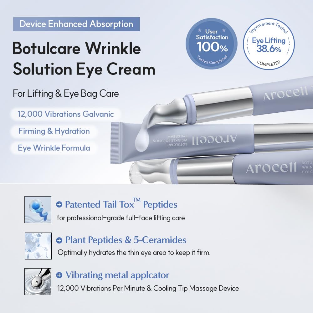 AROCELL Botulcare Wrinkle Solution Vibrating Eye Cream | Korean Under Eye Cream | Collagen & Galvanic Care, Hydrating, M