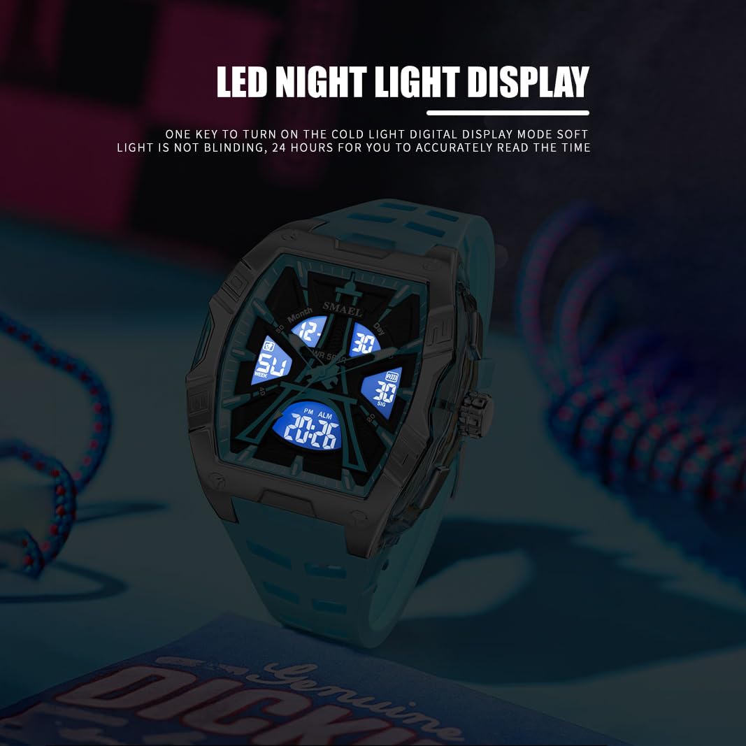 KXAITO Sports Watch for Men - Fashion Classic 50M Waterproof Dual Display (Analog & Digital) - LED Night Light, Stopwatc