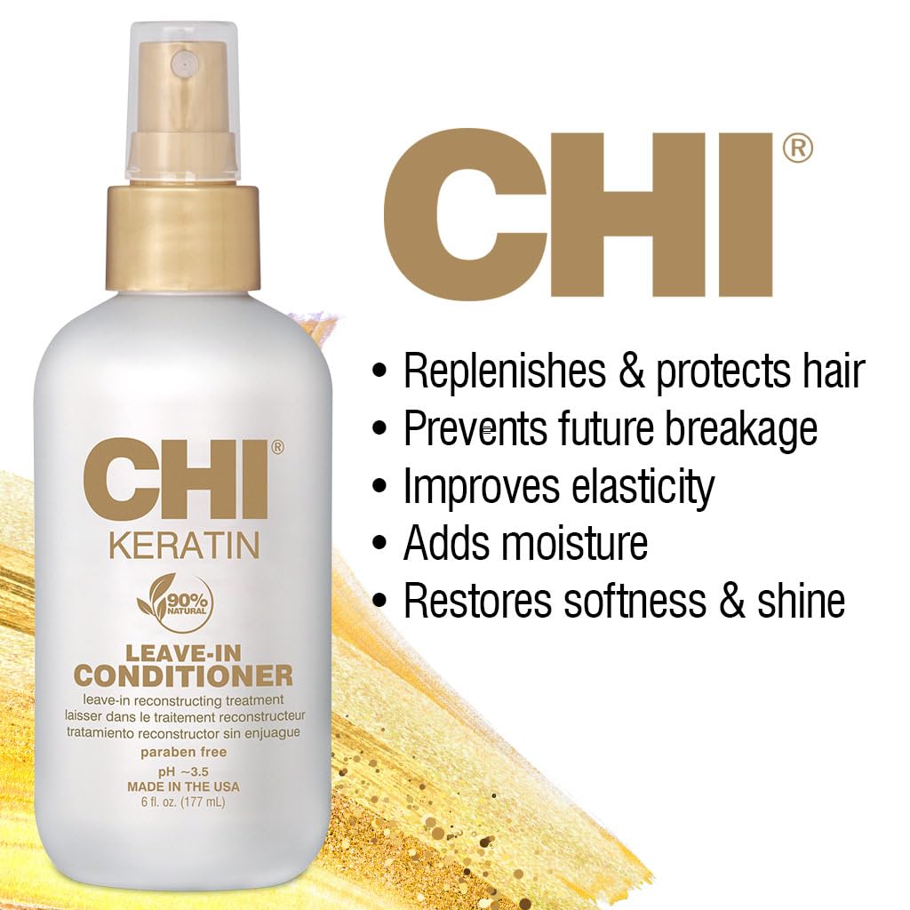 CHI Keratin Leave-in Conditioner, Hydrating Conditioner For Restoring Softness & Preventing Breakage, Great For Daily Use, Sulfate-free, 6 Oz (Pack of 2)